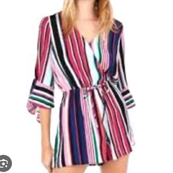Express - Multicolored Striped Romper - Picture 2 of 6
